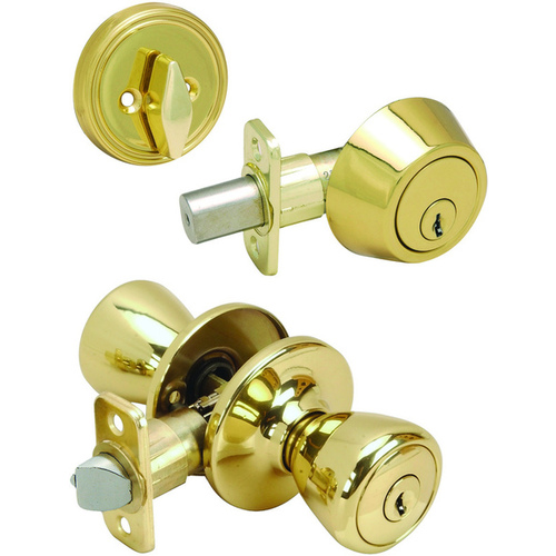 Hardware House 26-3580 Residential Knob Lockset and Deadbolt Polished Brass