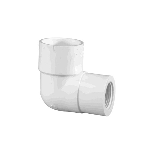 Pipe Elbow, 1 x 1/2 in, Slip x FPT, 90 deg Angle, PVC, White, SCH 40 Schedule