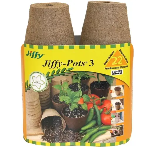 22X3 Round Peat Pots, Canadian Sphagnum Peat Moss/Wood Pulp Brown - pack of 22