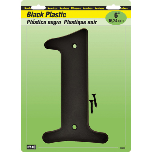 30200 Series House Number, Character: 1, 6 in H Character, Black Character, Plastic