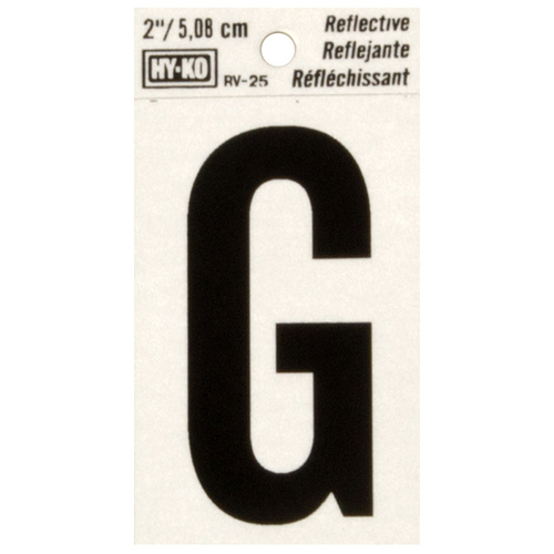 Reflective Letter, Character: G, 2 in H Character, Black Character, Silver Background, Vinyl - pack of 10