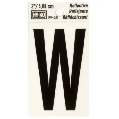 Reflective Letter, Character: W, 2 in H Character, Black Character, Silver Background, Vinyl