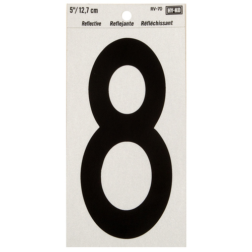 Numbering Reflective Vinyl 5" (#8) - Black on Silver - pack of 10