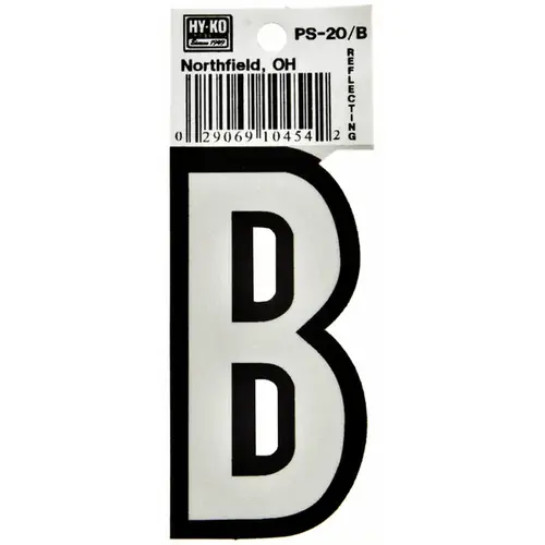 Reflective Letter, Character: B, 3-1/4 in H Character, Black/White Character, Vinyl - pack of 10