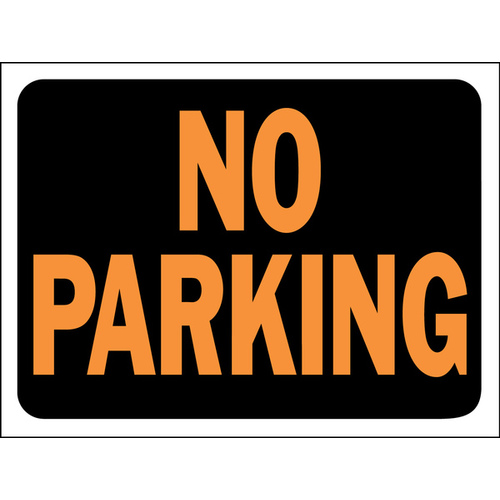 Hy-Glo Series Identification Sign, Rectangular, NO PARKING, Fluorescent Orange Legend, Black Background