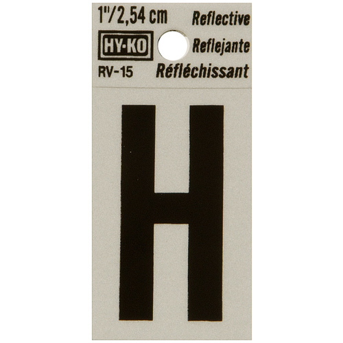 Reflective Letter, Character: H, 1 in H Character, Black Character, Silver Background, Vinyl - pack of 10