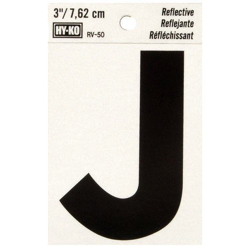 Reflective Letter, Character: J, 3 in H Character, Black Character, Silver Background, Vinyl - pack of 10