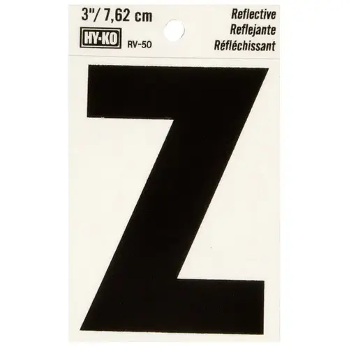 Reflective Letter, Character: Z, 3 in H Character, Black Character, Silver Background, Vinyl