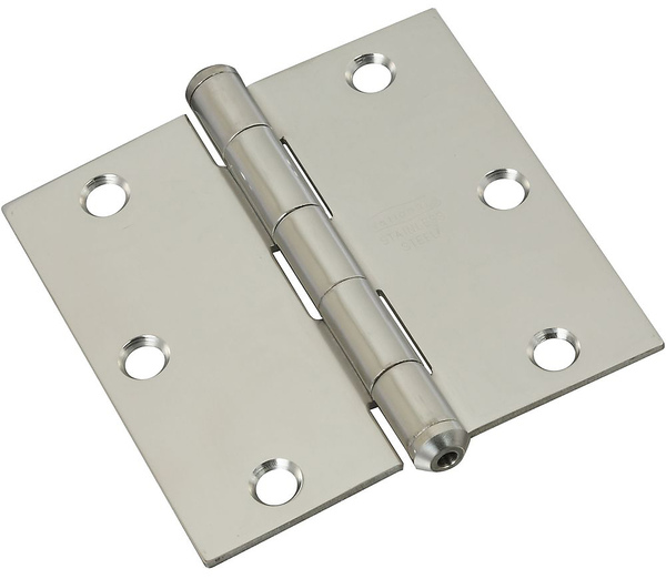 National Hardware N225-920 Square Corner Door Hinge, 3-1/2 in H Frame Leaf, Stainless Steel, Stainless Steel, 55 lb