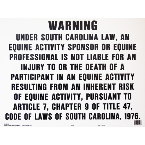 South Carolina Equine Sign Activity Liability Warning Statute 18" x 24" - pack of 5