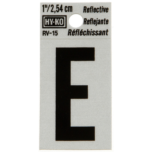 Reflective Letter, Character: E, 1 in H Character, Black Character, Silver Background, Vinyl - pack of 10