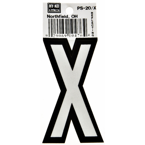 Reflective Letter, Character: X, 3-1/4 in H Character, Black/White Character, Vinyl - pack of 10