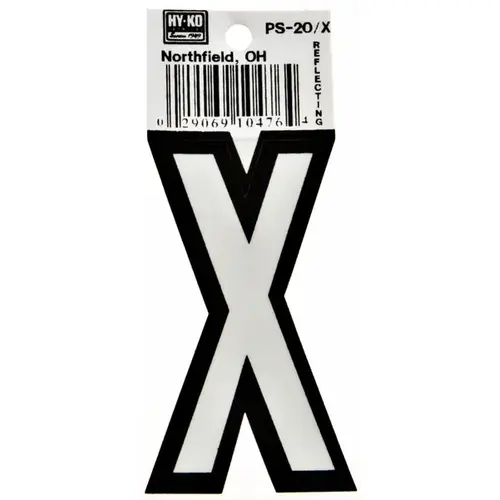 Reflective Letter, Character: X, 3-1/4 in H Character, Black/White Character, Vinyl