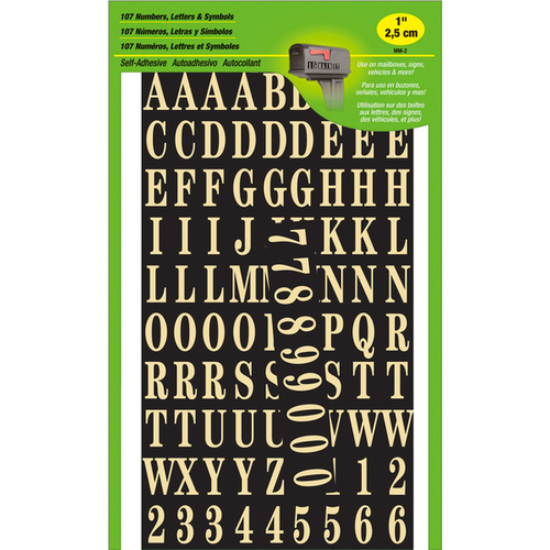 Packaged Number and Letter Set, 7/8 in H Character, Gold Character, Black Background, Mylar