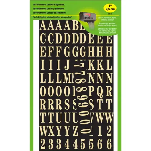 Packaged Number and Letter Set, 7/8 in H Character, Gold Character, Black Background, Mylar - pack of 10