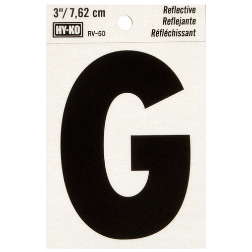 Reflective Letter, Character: G, 3 in H Character, Black Character, Silver Background, Vinyl - pack of 10