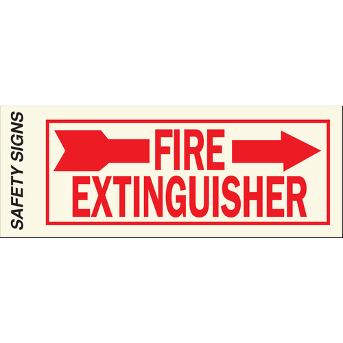 Safety Sign, Fire Extinguisher Right Arrow, Red Legend, Vinyl, 10 in W x 4 in H Dimensions