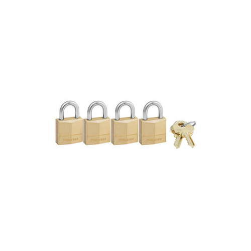 Padlock, Keyed Alike Key, 5/32 in Dia Shackle, Steel Shackle, Brass Body, 3/4 in W Body - pack of 4