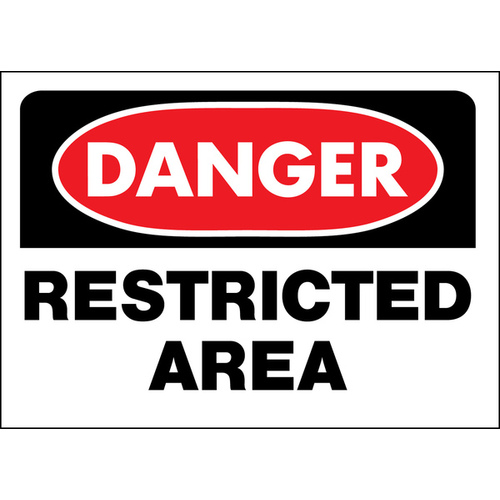 Danger Sign, Rectangular, RESTRICTED AREA, Black Legend, White Background, Polyethylene - pack of 5