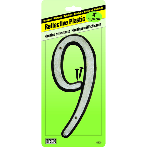 30600 Series House Number, Character: 9, 4 in H Character, Black/White Character, Plastic - pack of 10