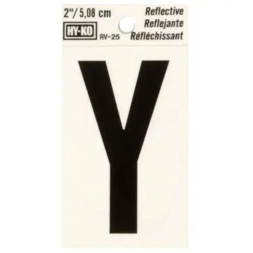 Reflective Letter, Character: Y, 2 in H Character, Black Character, Silver Background, Vinyl - pack of 10