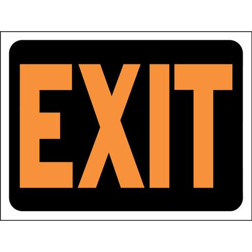 Hy-Glo Series Identification Sign, Exit, Fluorescent Orange Legend, Plastic, 12 in W x 8-1/2 in H Dimensions