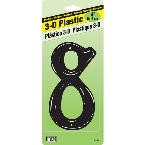 Hy-Ko PN-29/8 House Number, Character: 8, 4 in H Character, Black Character, Plastic