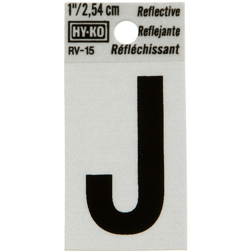 Reflective Letter, Character: J, 1 in H Character, Black Character, Silver Background, Vinyl