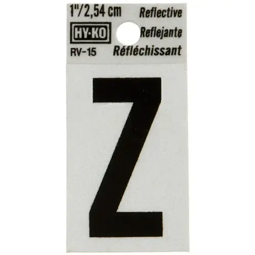 Reflective Letter, Character: Z, 1 in H Character, Black Character, Silver Background, Vinyl - pack of 10