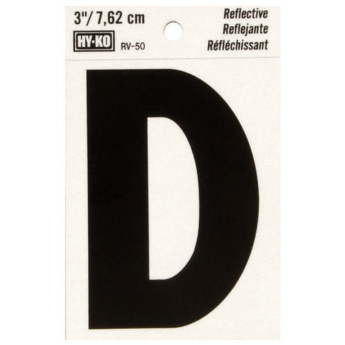 Reflective Letter, Character: D, 3 in H Character, Black Character, Silver Background, Vinyl