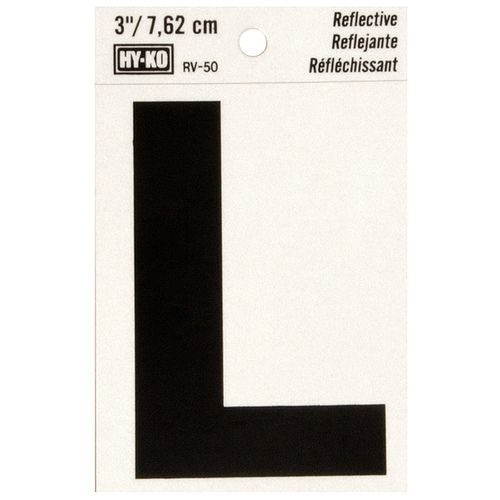 Reflective Letter, Character: L, 3 in H Character, Black Character, Silver Background, Vinyl