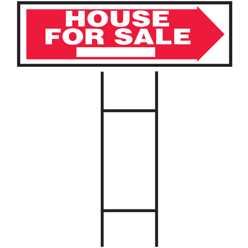 Lawn Sign, House For Sale, White Legend, Plastic, 24 in W x 9-1/2 in H Dimensions - pack of 5