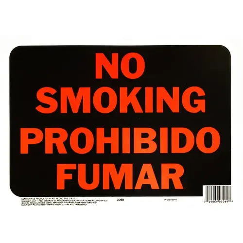 NO SMOKING - PROHIBIDO FUMAR 9" x 12" - Polystyrene - pack of 10