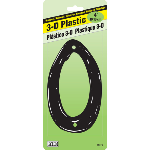 House Number, Character: 0, 4 in H Character, Black Character, Plastic - pack of 10