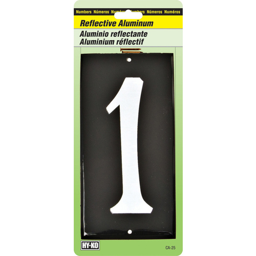 House Address Number 1, Reflective Aluminum, 3.5-In. On 5-In. Black Panel - pack of 10