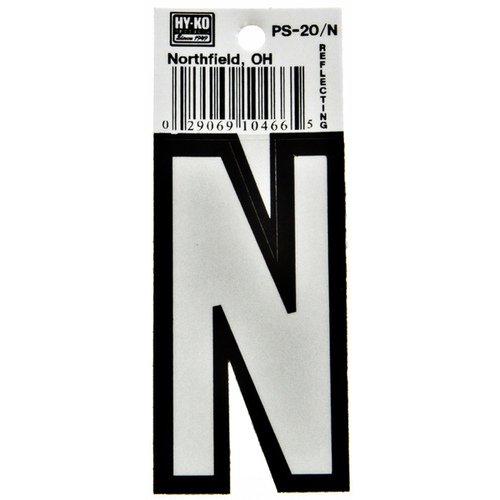 Reflective Letter, Character: N, 3-1/4 in H Character, Black/White Character, Vinyl - pack of 10