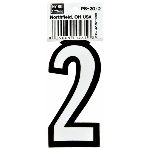 Reflective Sign, Character: 2, 3-1/4 in H Character, Black/White Character, Vinyl - pack of 10