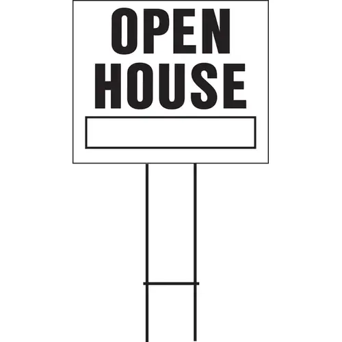 Lawn Sign, OPEN HOUSE, Black Legend, Plastic, 24 in W x 19 in H Dimensions - pack of 5