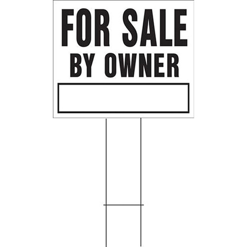 Lawn Sign, For Sale By Owner, Black Legend, Plastic, 24 in W x 19 in H Dimensions