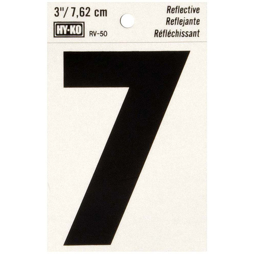 Reflective Sign, Character: 7, 3 in H Character, Black Character, Silver Background, Vinyl - pack of 10