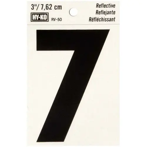 Reflective Sign, Character: 7, 3 in H Character, Black Character, Silver Background, Vinyl