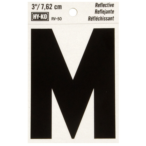 Reflective Letter, Character: M, 3 in H Character, Black Character, Silver Background, Vinyl