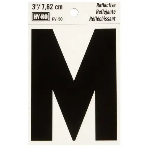 Reflective Letter, Character: M, 3 in H Character, Black Character, Silver Background, Vinyl - pack of 10