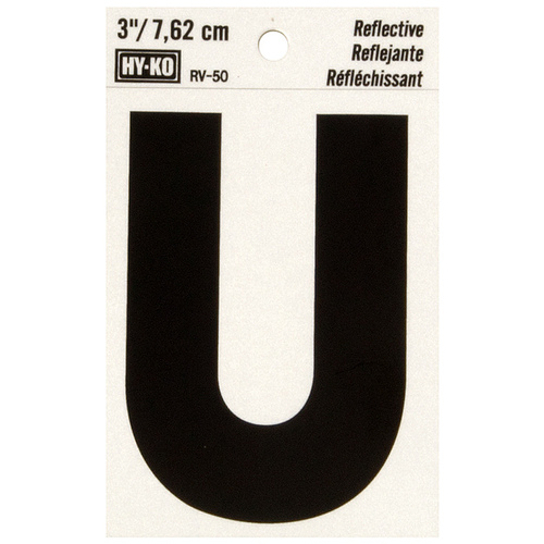 Reflective Letter, Character: U, 3 in H Character, Black Character, Silver Background, Vinyl - pack of 10