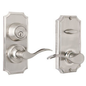 Unigard UL Rated Right Hand Bordeau on Premiere Interconnected Lock with 2-3/8" Latch and Round Corner Strikes Satin Nickel Finish