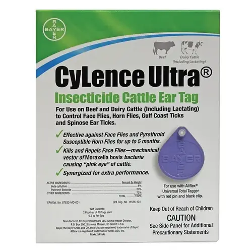 Bayer Animal Health 003-062099 CyLence Ultra Ear Tags 20-Count