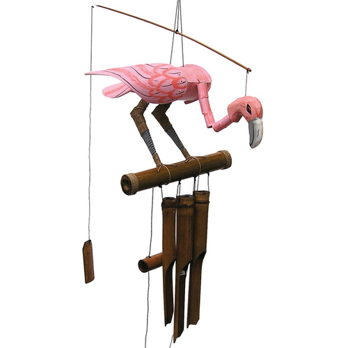 Cohasset Gifts & Garden Inc 14334001 Pink Flamingo Bobbing Head Bamboo Wind Chime