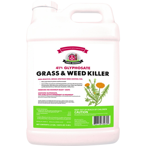 Farm General 75272 Glyphosate Grass and Weed Killer, Liquid, Clear/Viscous Green/Yellow, 2.5 gal