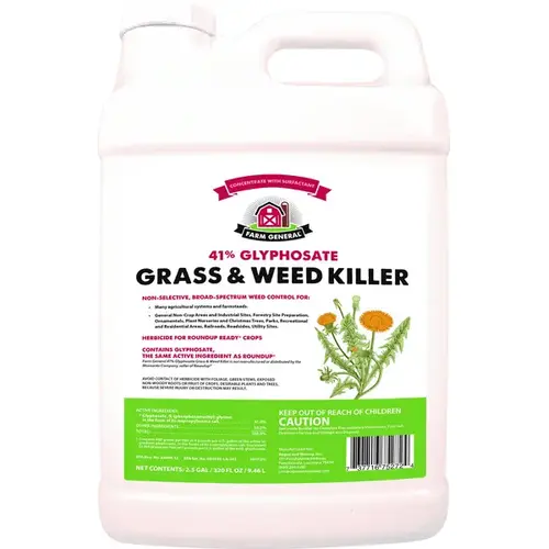 Farm General 75272 Glyphosate Grass and Weed Killer, Liquid, Clear/Viscous Green/Yellow, 2.5 gal