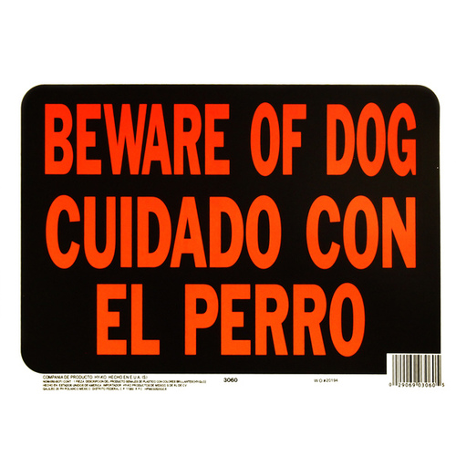 Hy-Glo Series Identification Sign, Rectangular, BEWARE OF DOG, Fluorescent Orange Legend, Black Background